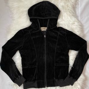 Y2K juicy couture black velour hoodie zip up sweater